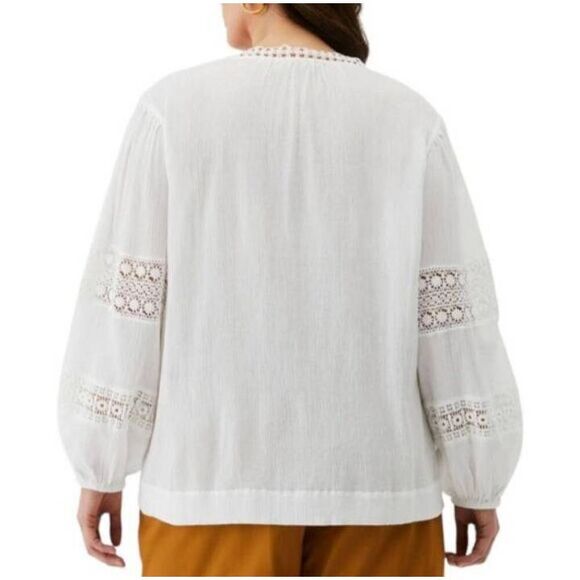 ELLA RAFAELLA WHITE EMBROIDERED PUFF LONG SLEEVE BLOUSES SZ.M EUC. - Picture 2 of 11